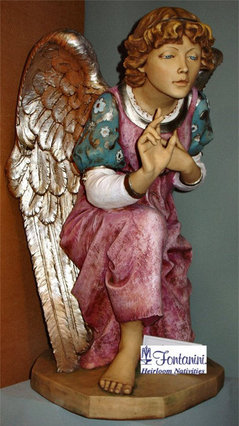Italian Angel Kneeling By Statue by Fontanini Large Size Nativity Sculpture
